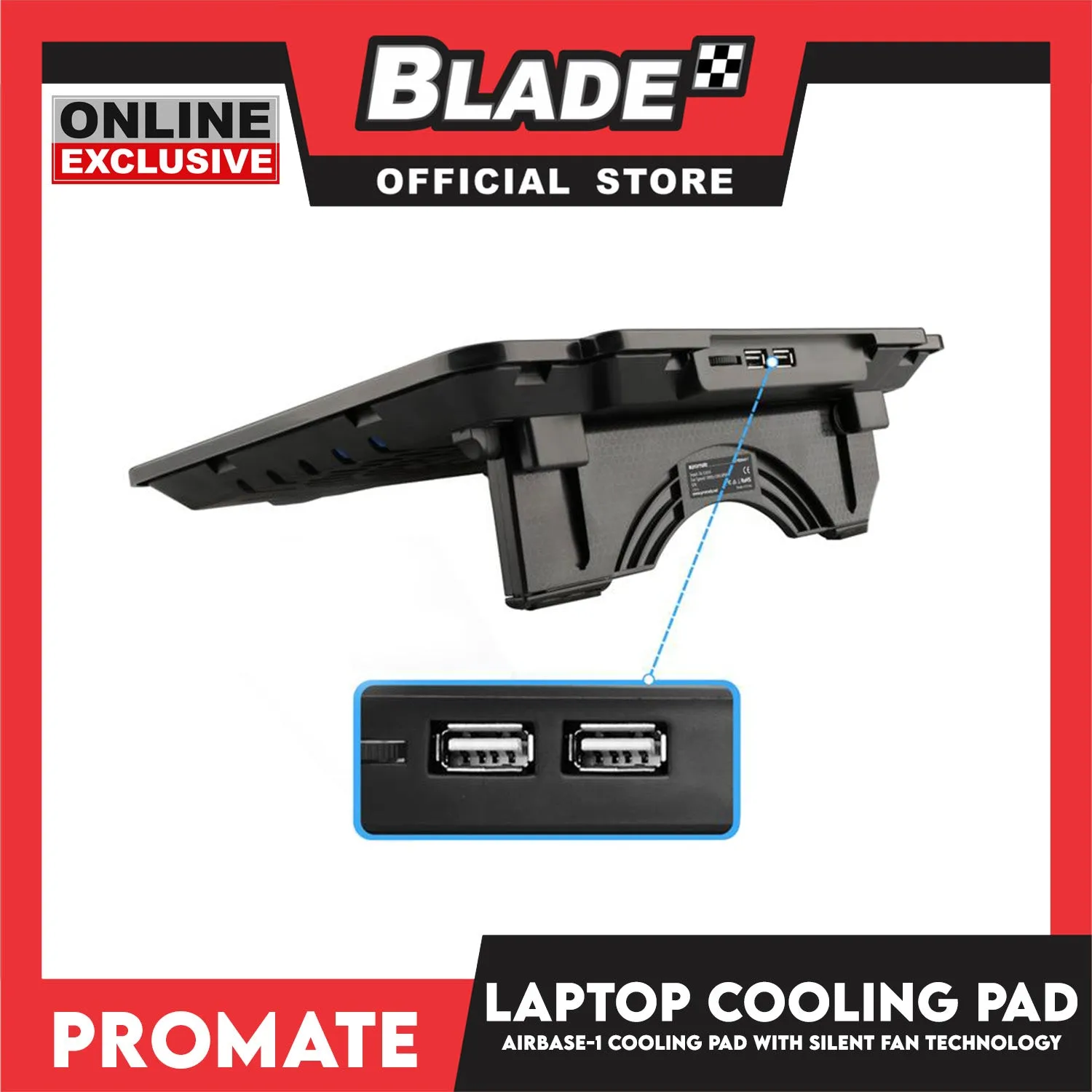 Promate Laptop Cooling Pad with Silent Fan Technology AirBase-1 Specially Design for Gamers