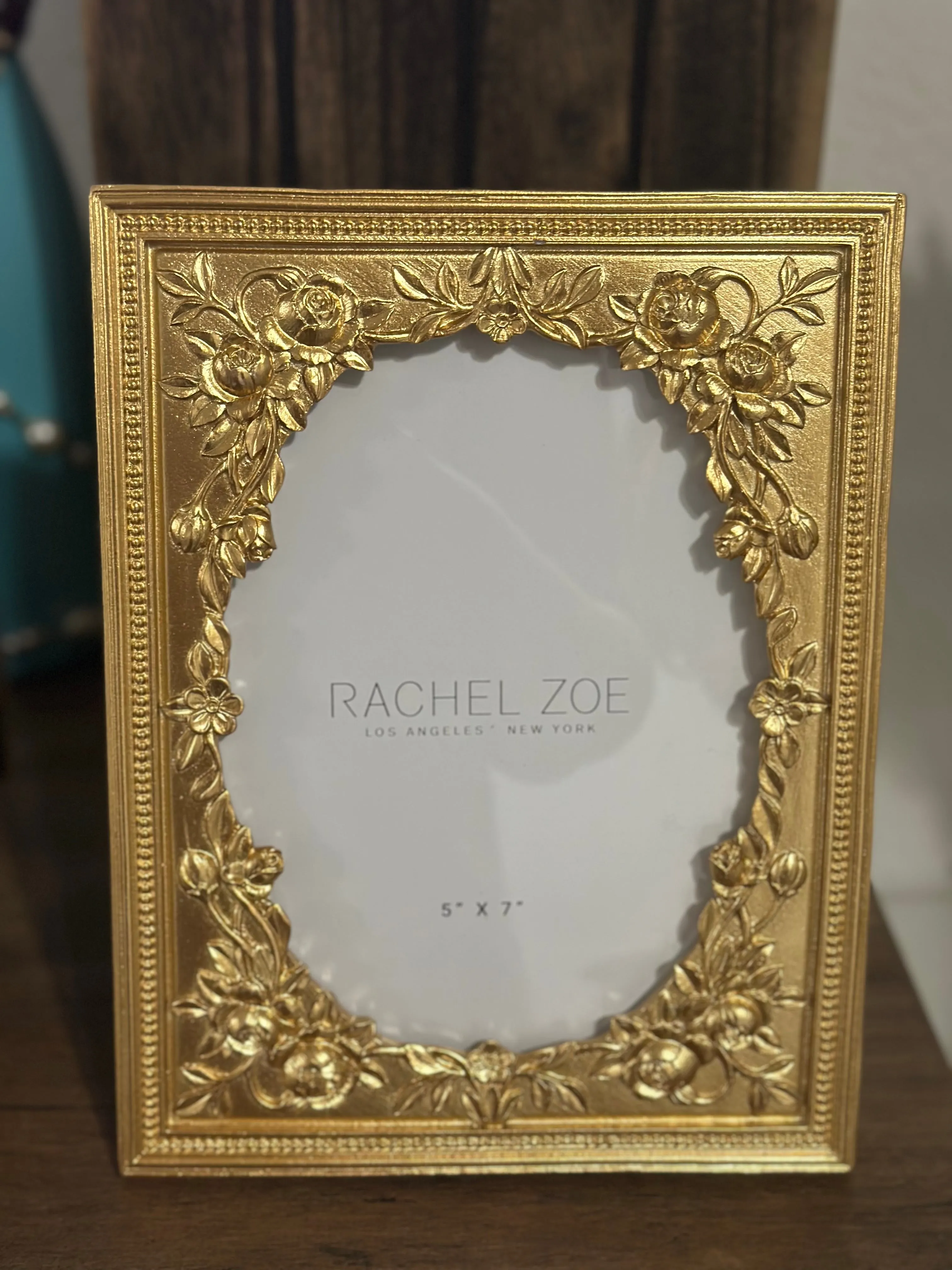 Rachel Zoe Picture Frame Yellow Gold Tone Floral Carved Plate Vintage Style Hollywood Regency Inspired