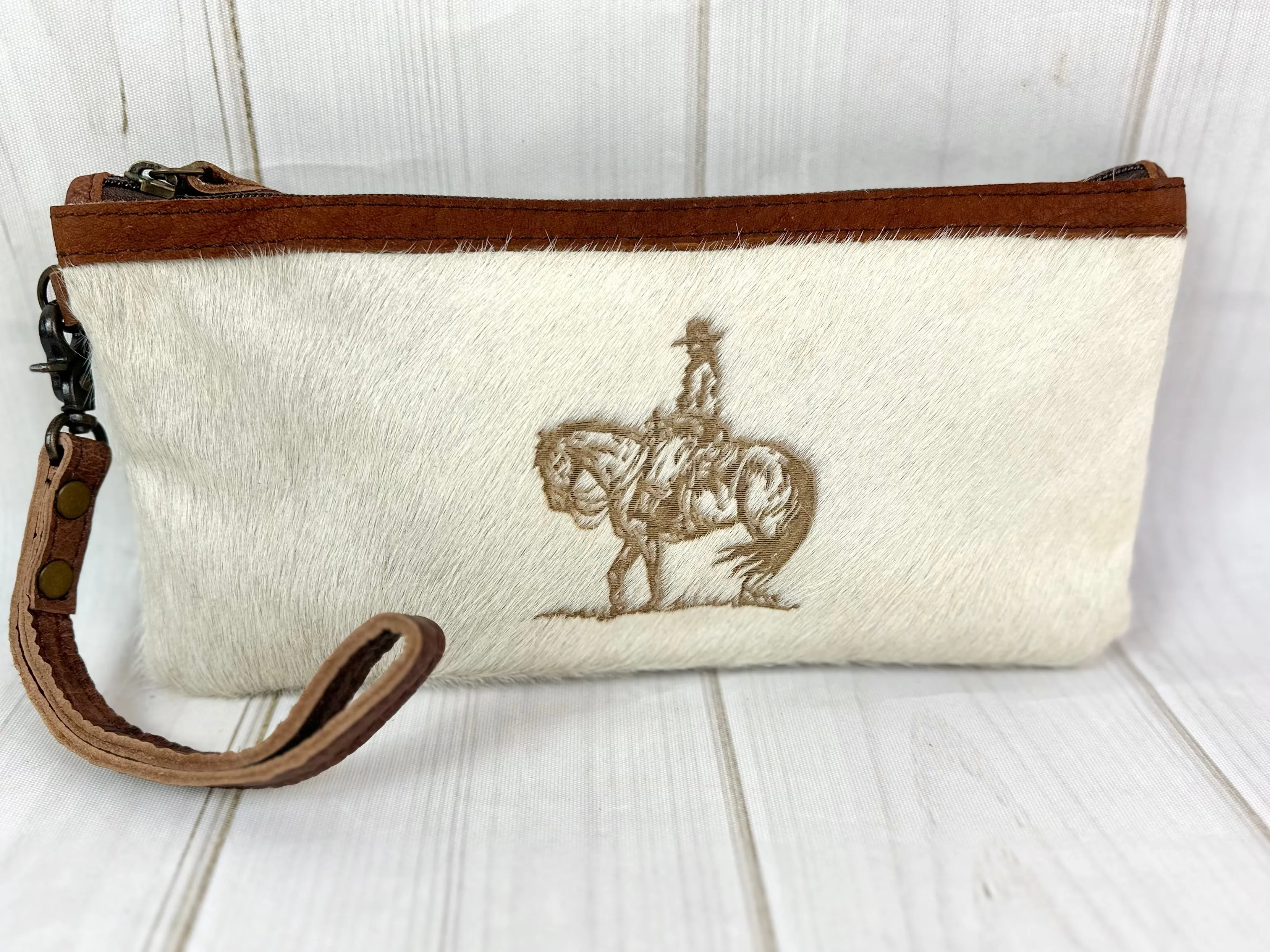 Rancher Branded Cowhide Clutch Wristlet