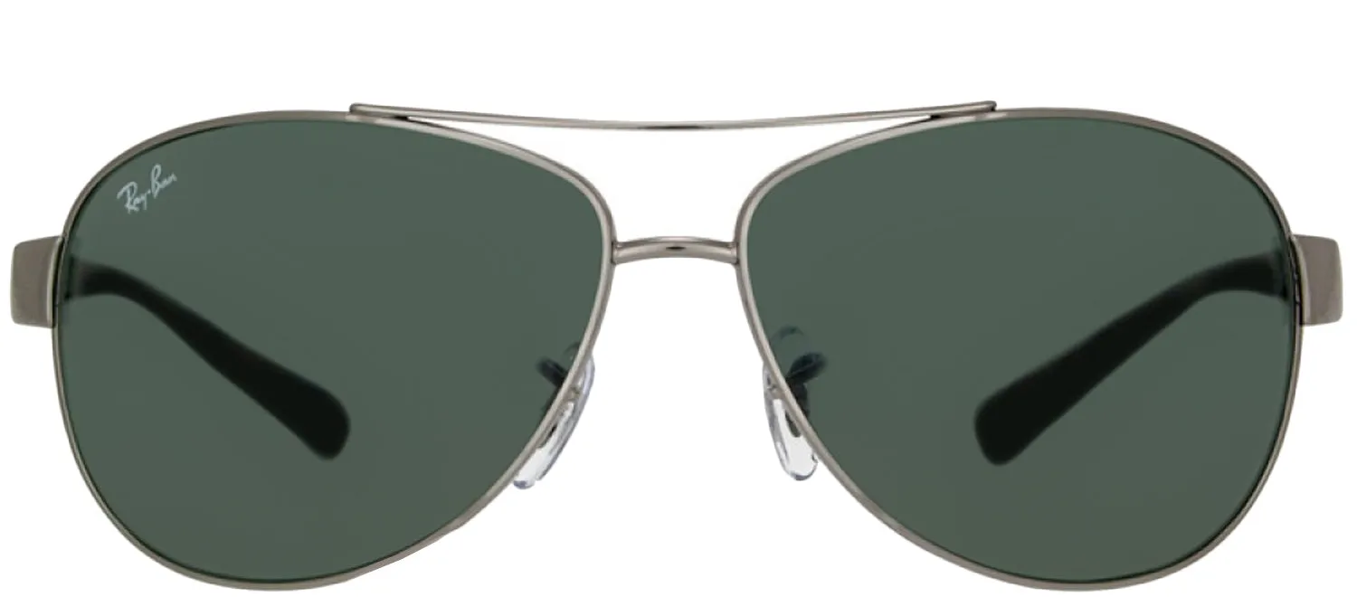 Ray-Ban RB 3386 004/71 Aviator Metal Ruthenium/ Gunmetal Sunglasses with Green Lens