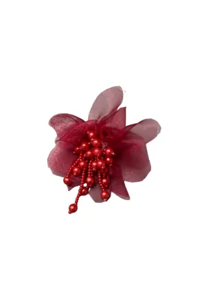 RED ORGANZA FLOWER BROOCH