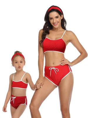 Red Sporty Mom And Daughter Bikinis