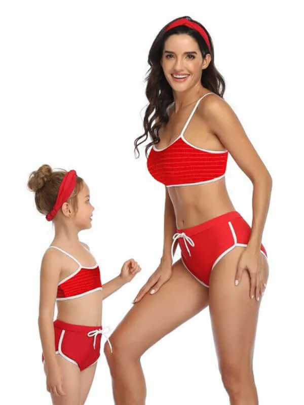 Red Sporty Mom And Daughter Bikinis