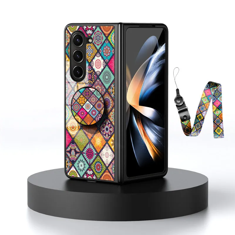 Retro Bohemian Samsung Galaxy Z Fold5 Case with Airbag Bracket Sling