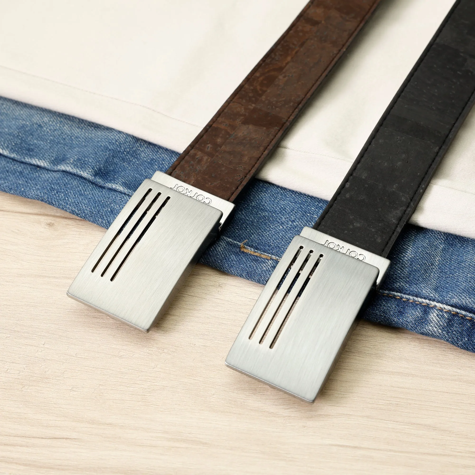 Reversible Cork Belt with Plaque Buckle 35MM