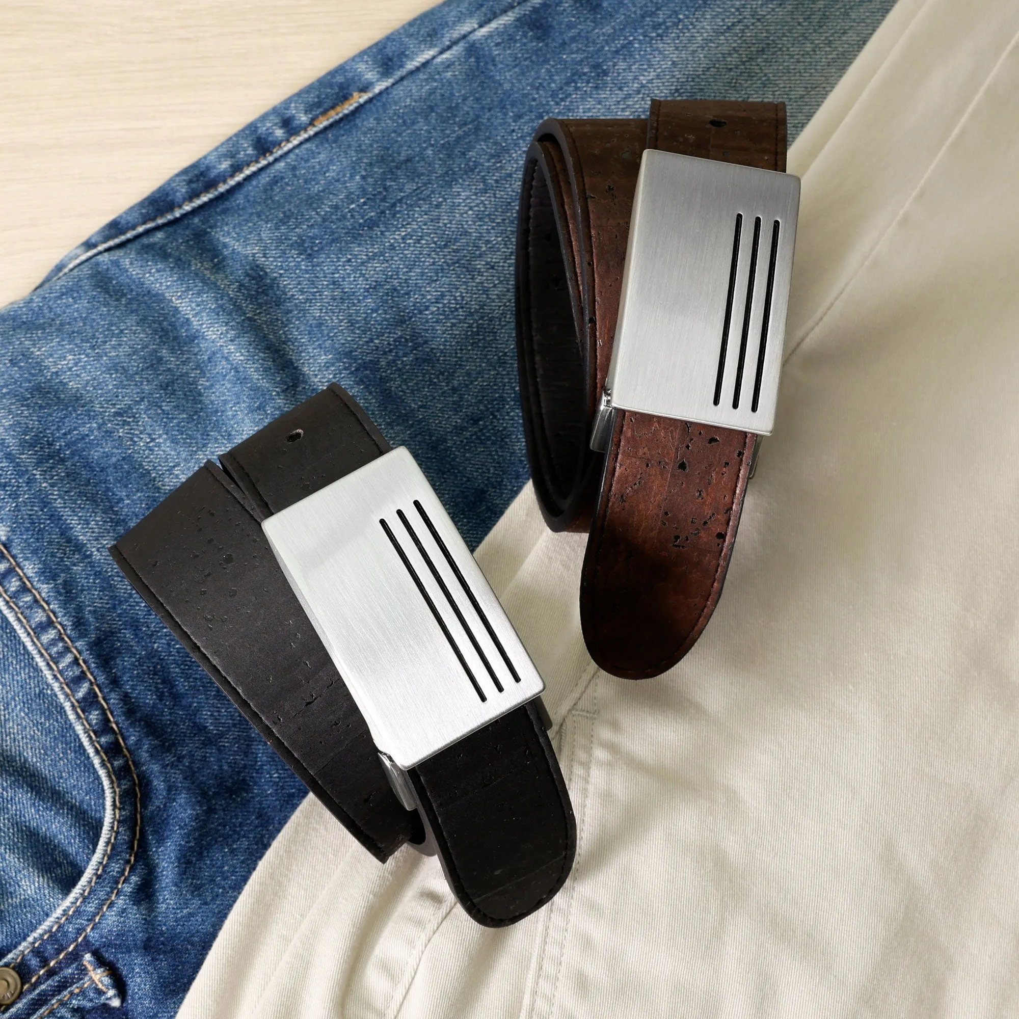 Reversible Cork Belt with Plaque Buckle 35MM