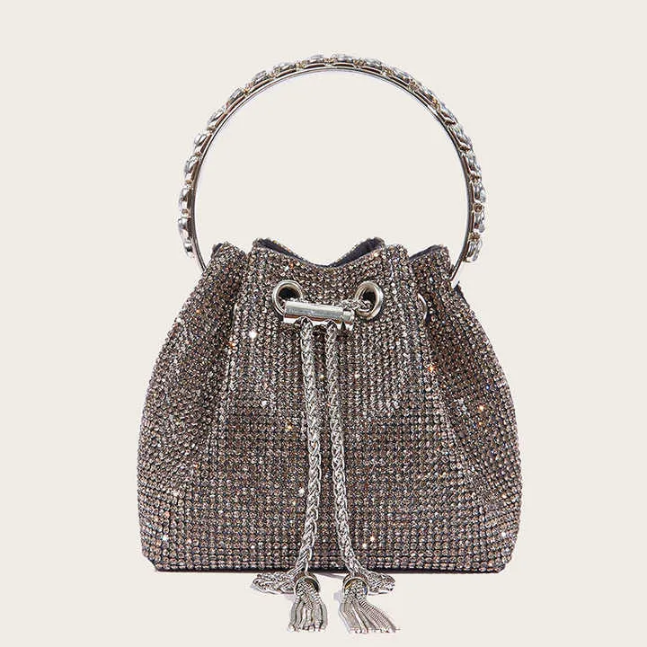 Rhinestone Bucket Bag For Women, Clutch Purse For Ladies Rhinestone Evening Party Shoulder Bag Sparkly Crystal Bucket Bag, Purse Wedding Handbag Shoulder and Cross body Bag
