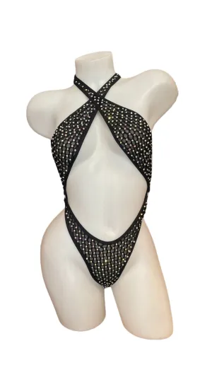 Rhinestone Criss Cross Sling Shot - Black