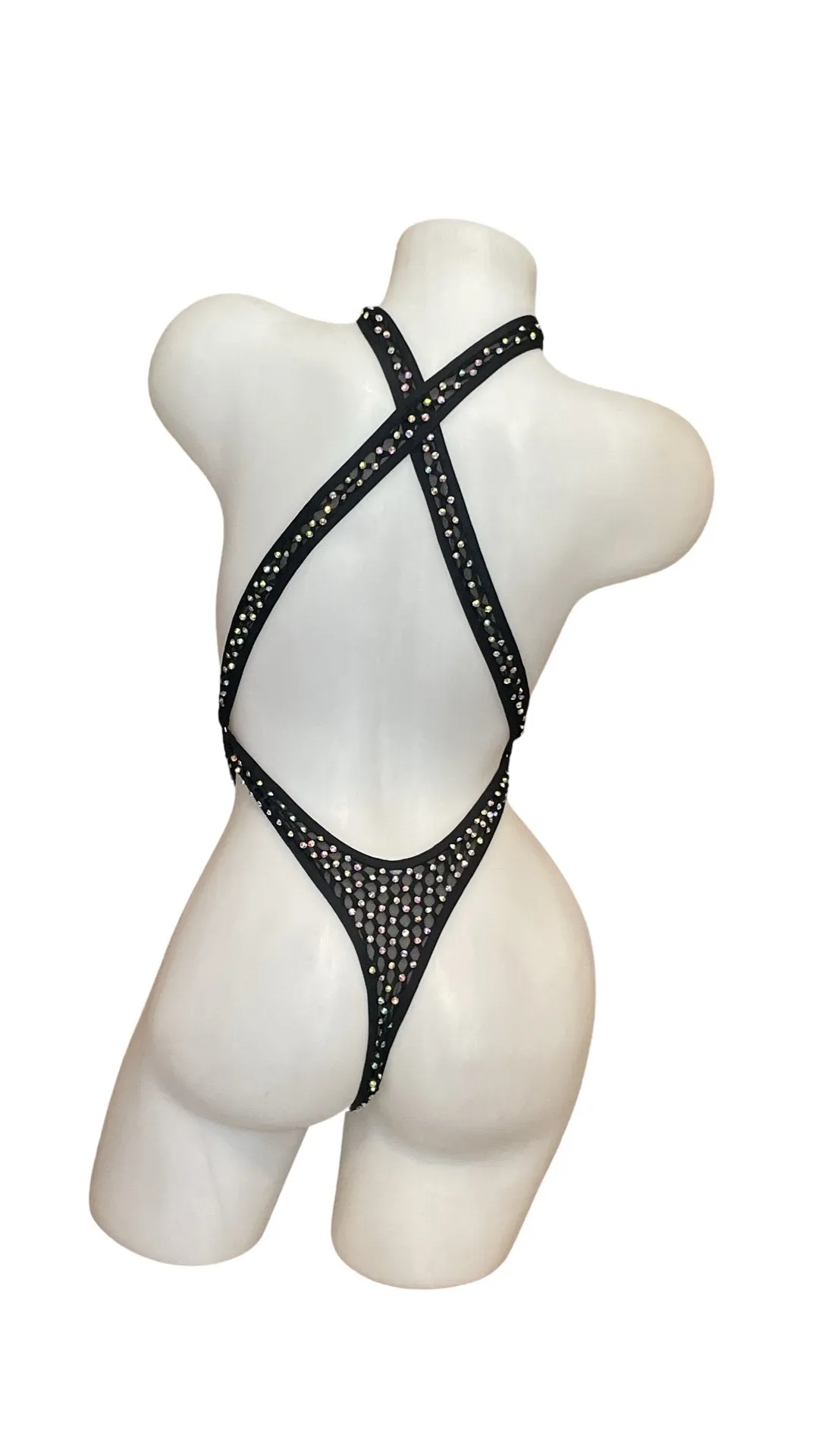 Rhinestone Criss Cross Sling Shot - Black