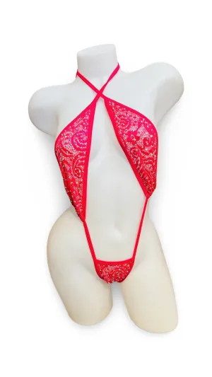 Rhinestone Sling Shot Red Lace