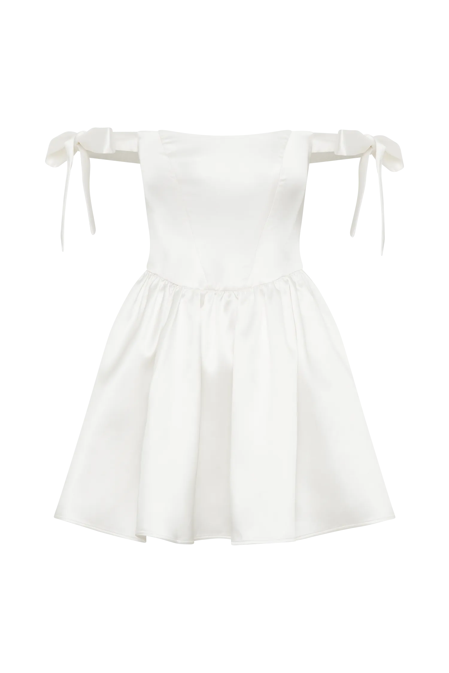 Rita Satin Mini Dress With Bow Sleeves - White