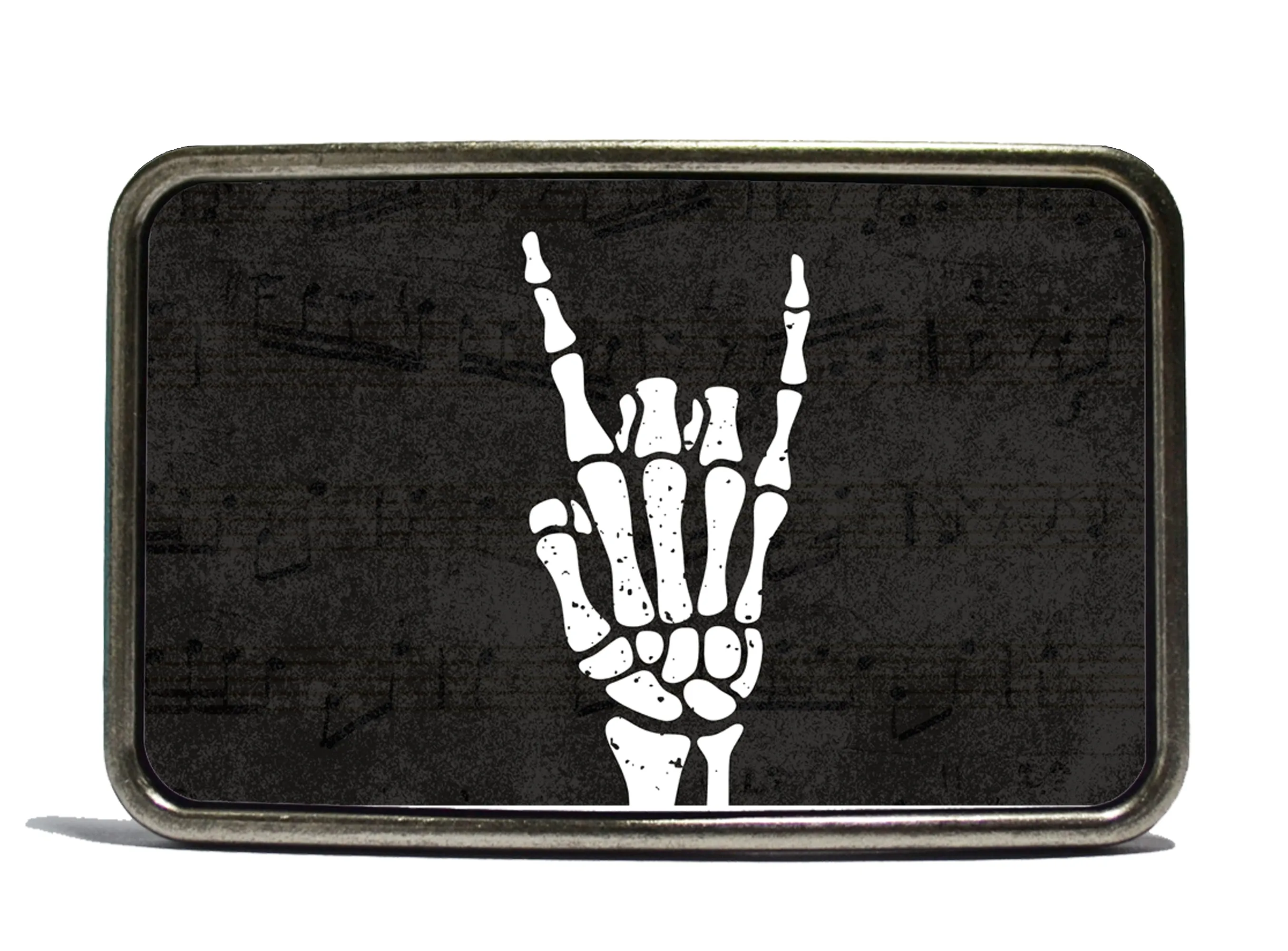 Rock and Roll Skeleton Belt Buckle - Skellie Hand Design