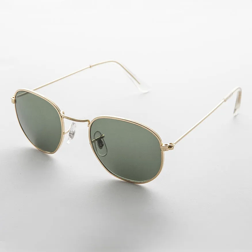 Round Squared Edge Vintage Sunglass with Glass Lens - Brody