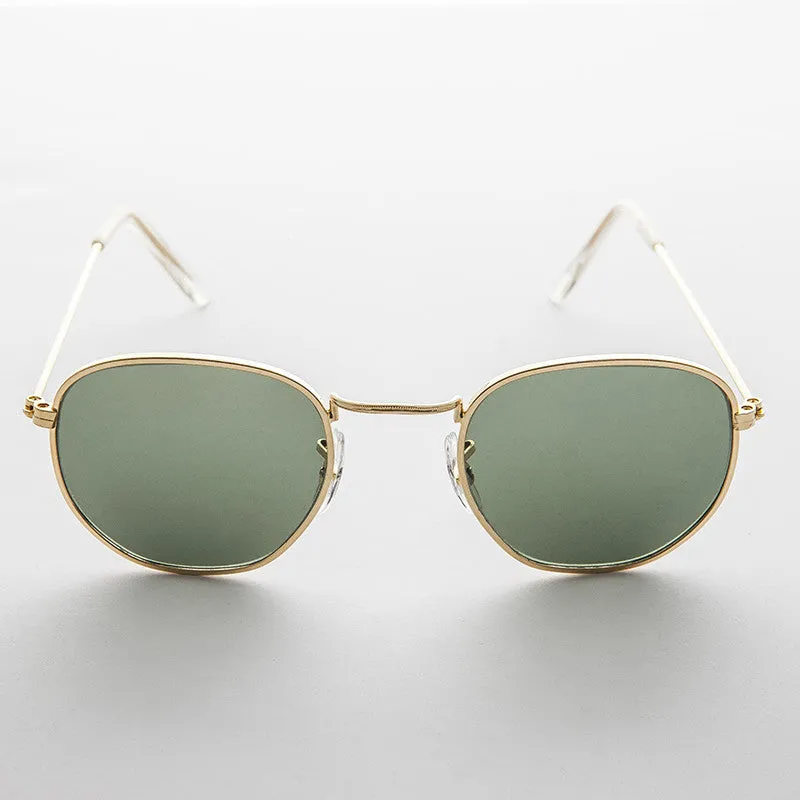 Round Squared Edge Vintage Sunglass with Glass Lens - Brody