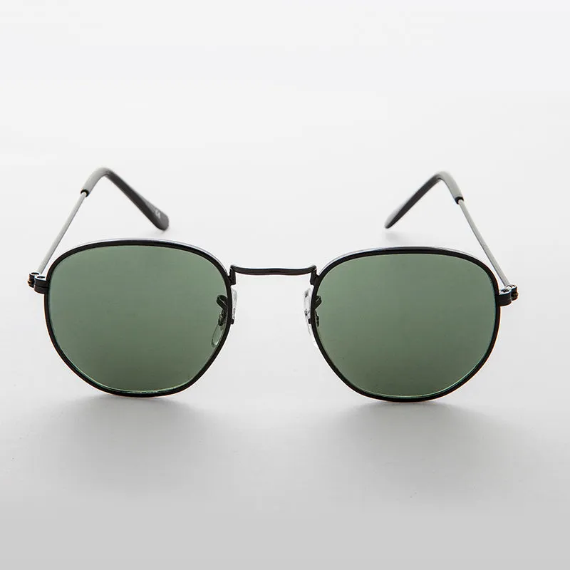 Round Squared Edge Vintage Sunglass with Glass Lens - Brody