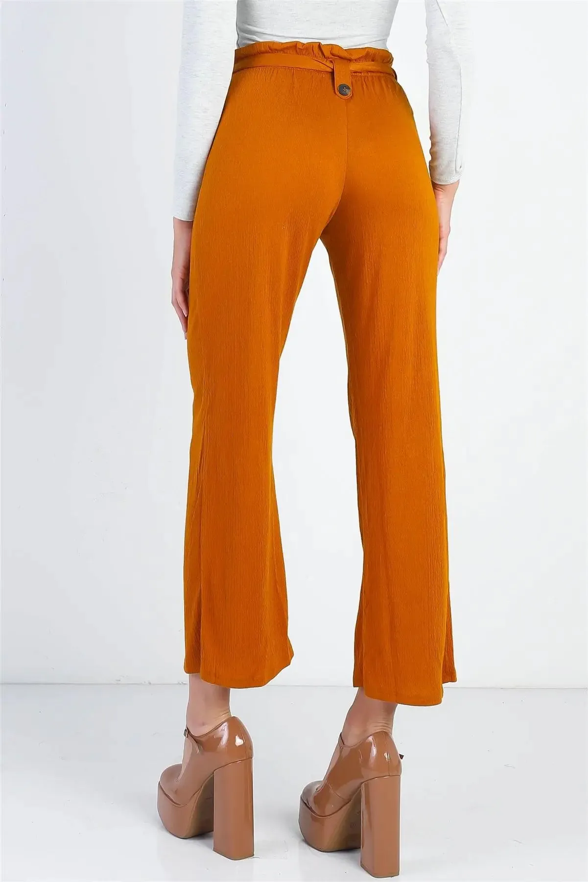 Rust Textured Self-Tie Belted Culotte Pants /2-2-2