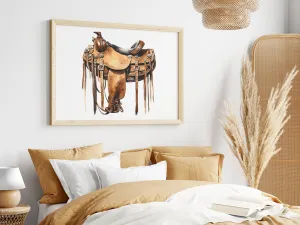 Saddle Poster - Stunning Watercolor Artwork of a Western Saddle - Unique Texas-Inspired Gift for Any Occasion!