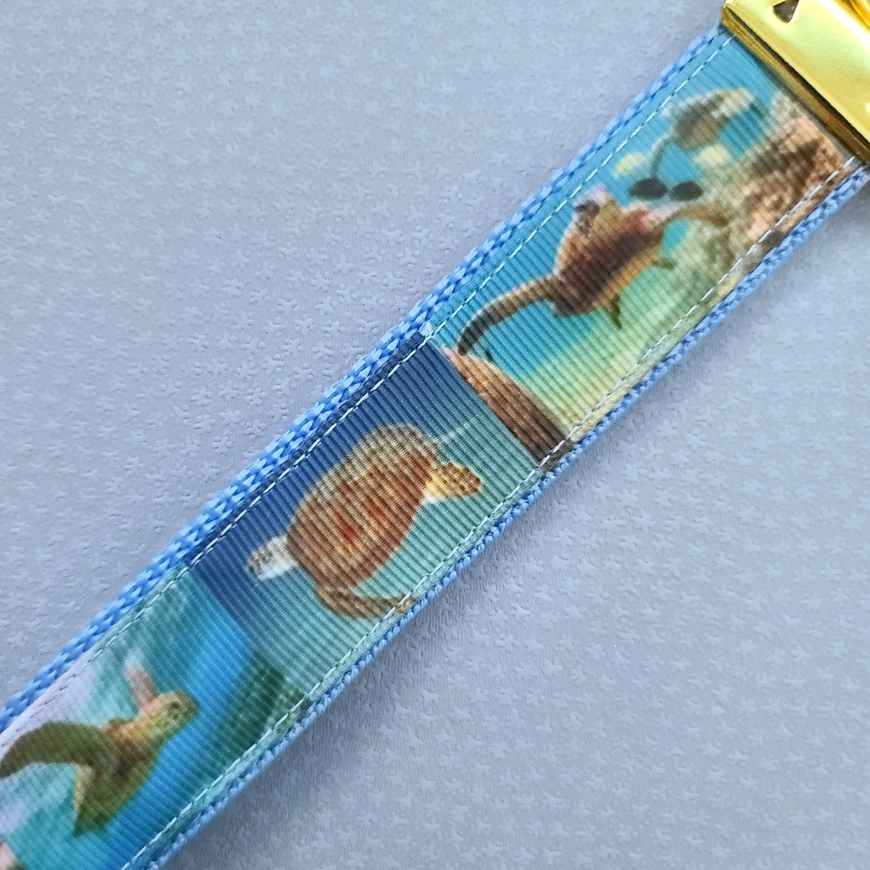 Sea Turtle in Watercolor on Rose Gold Key Chain Fob with Rose Gold Turtle Charm