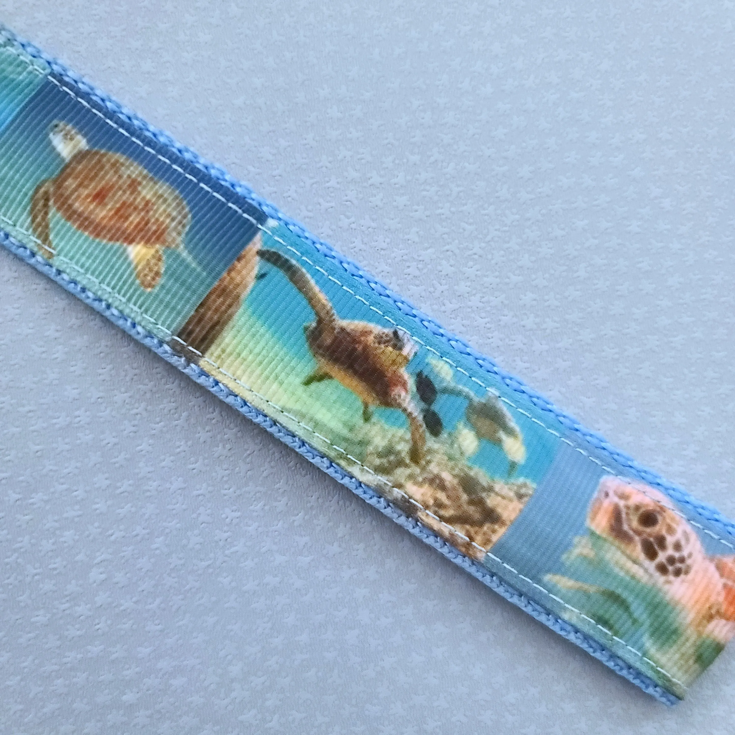 Sea Turtle in Watercolor on Rose Gold Key Chain Fob with Rose Gold Turtle Charm