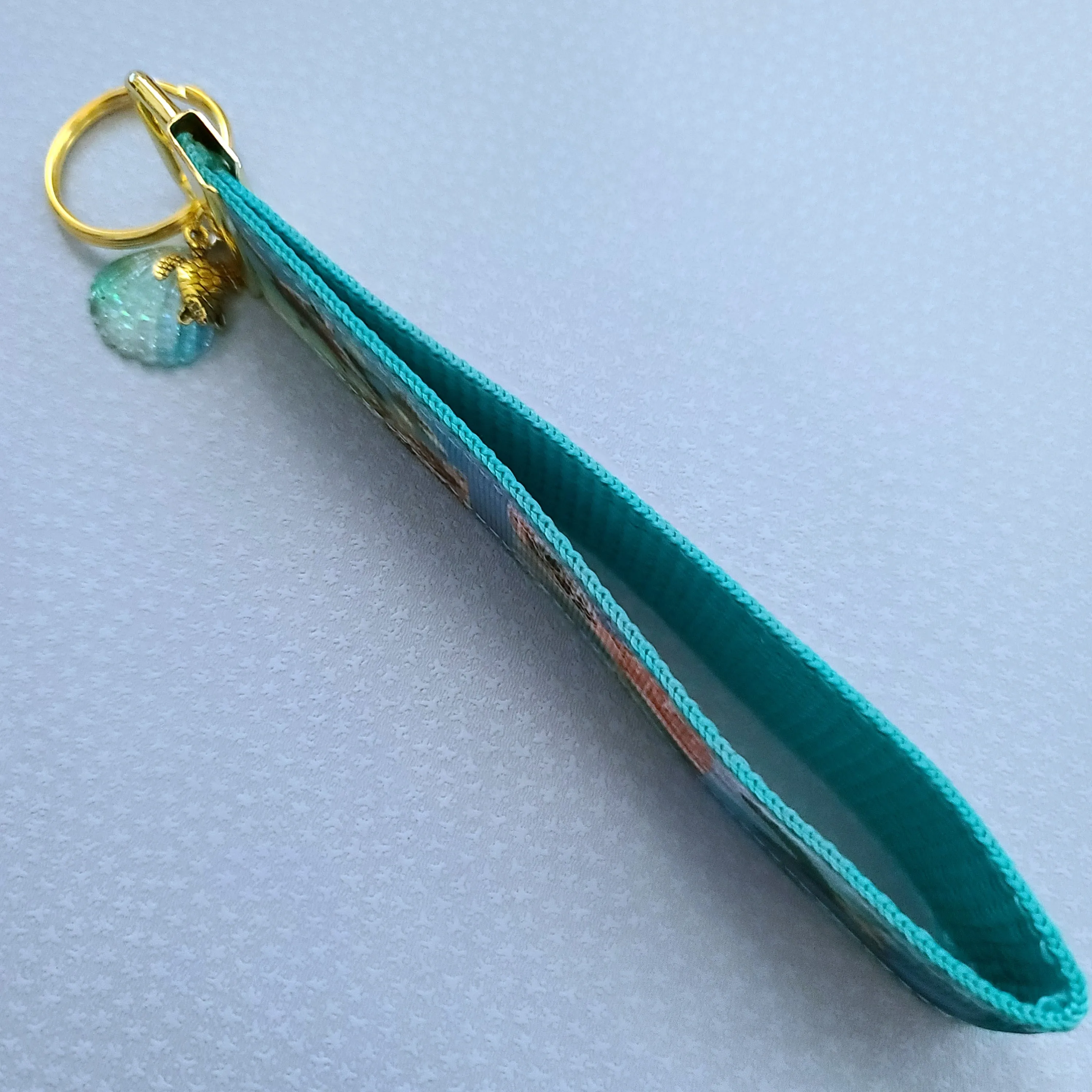 Sea Turtle in Watercolor on Rose Gold Key Chain Fob with Rose Gold Turtle Charm