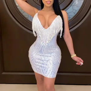 Sequins Tassel Design Sling Dress