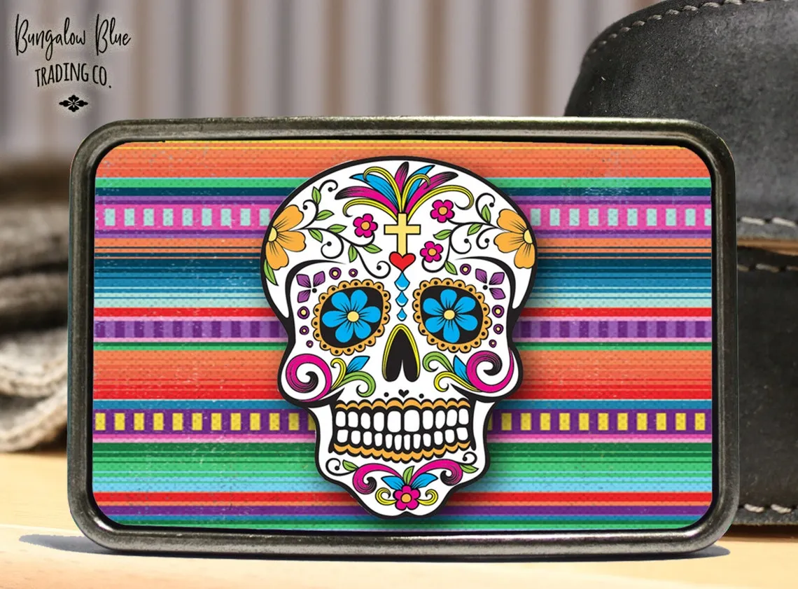 Serape Sugar Skull Belt Belt Buckle