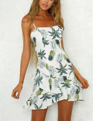 Sexy Open Back Lace-up Pineapple Print Sling Dress