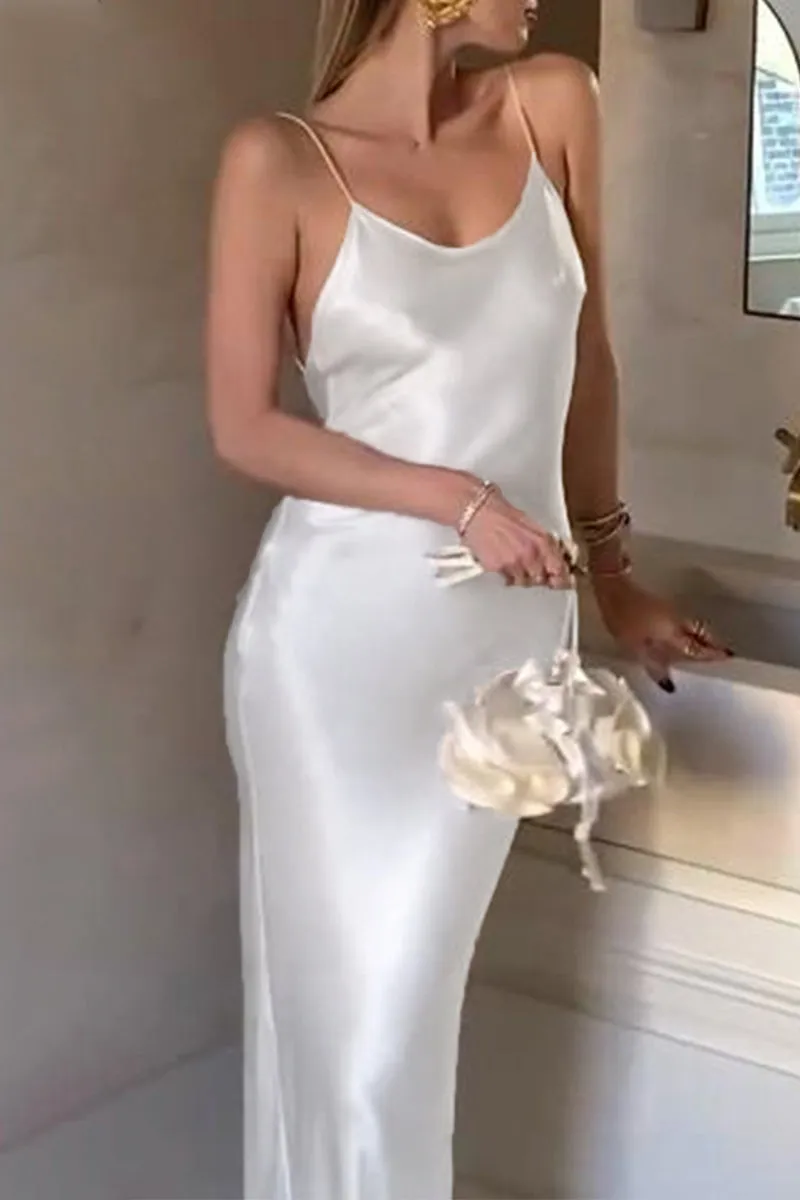 Sexy Solid Backless V Neck Sling Dresses