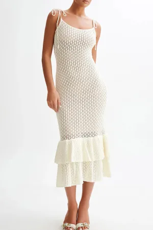 Sexy Solid Color Hollow Out Ruffle U Neck Sling Dresses