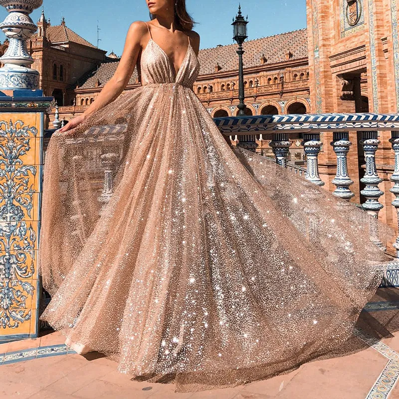 Sexy V-neck Sling Dress Maxi Skirt