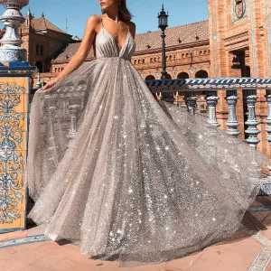 Sexy V-neck Sling Dress Maxi Skirt