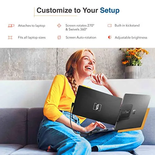 SideTrak Swivel 14” Attachable Portable Monitor for Laptop FHD IPS USB Laptop Dual Screen with Kickstand | Compatible with Mac, PC, & Chrome | Fits All Laptop Sizes | Powered by USB-C or Mini HDMI