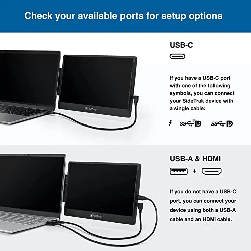 SideTrak Swivel 14” Attachable Portable Monitor for Laptop FHD IPS USB Laptop Dual Screen with Kickstand | Compatible with Mac, PC, & Chrome | Fits All Laptop Sizes | Powered by USB-C or Mini HDMI
