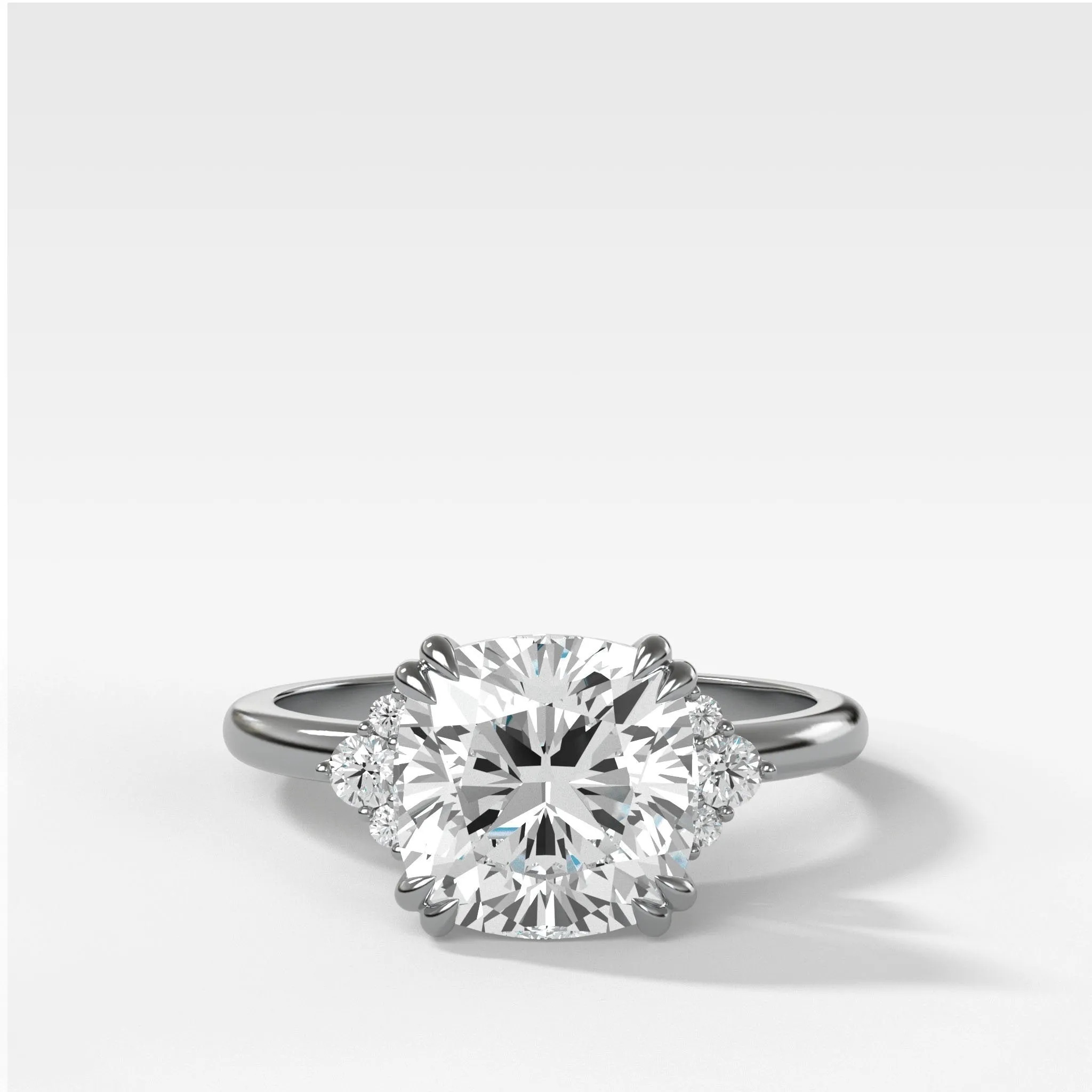Signature Cluster Engagement Ring With Cushion Cut Diamond