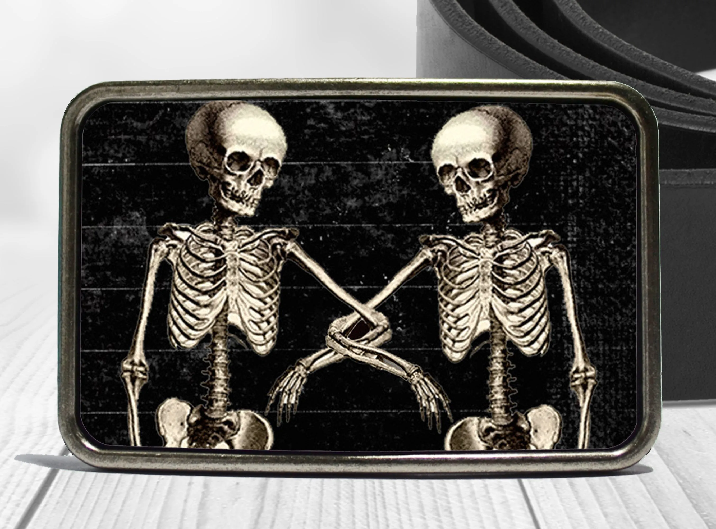 Skeleton Friends Belt Buckle - Skellie Duo Design