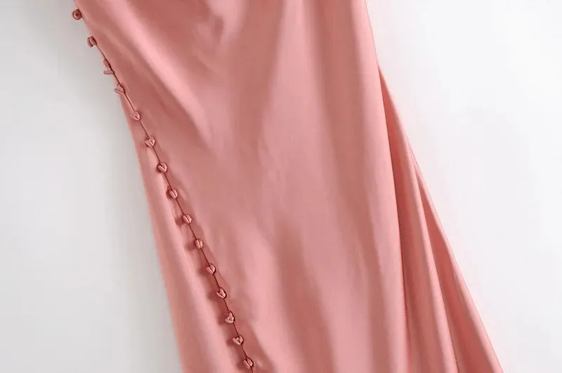 Sling Backless Silk Satin Slit Leg Midi Dresses Blue