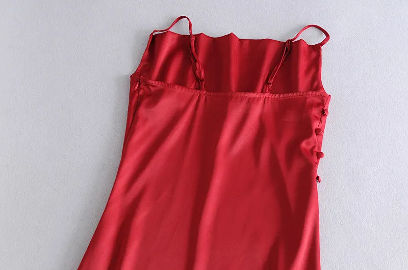 Sling Backless Silk Satin Slit Leg Midi Dresses Blue