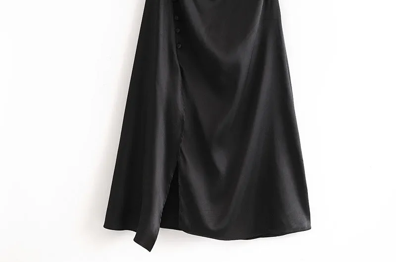 Sling Backless Silk Satin Slit Leg Midi Dresses Blue