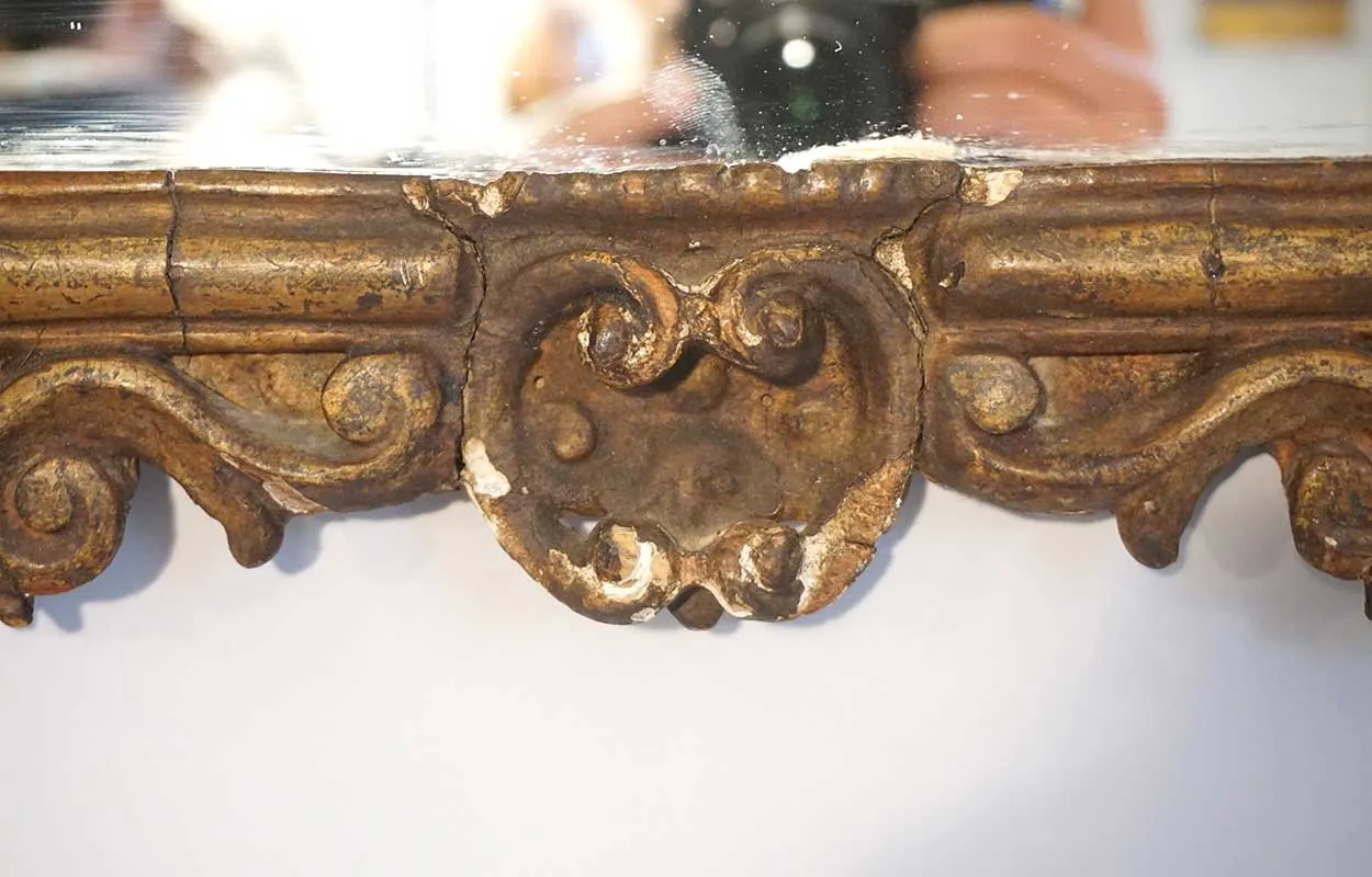 Small Early Italian Rococo Giltwood Mirror