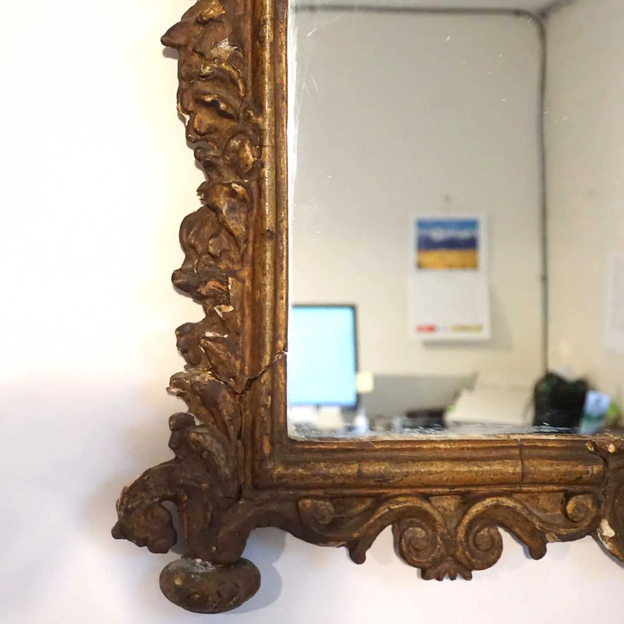 Small Early Italian Rococo Giltwood Mirror