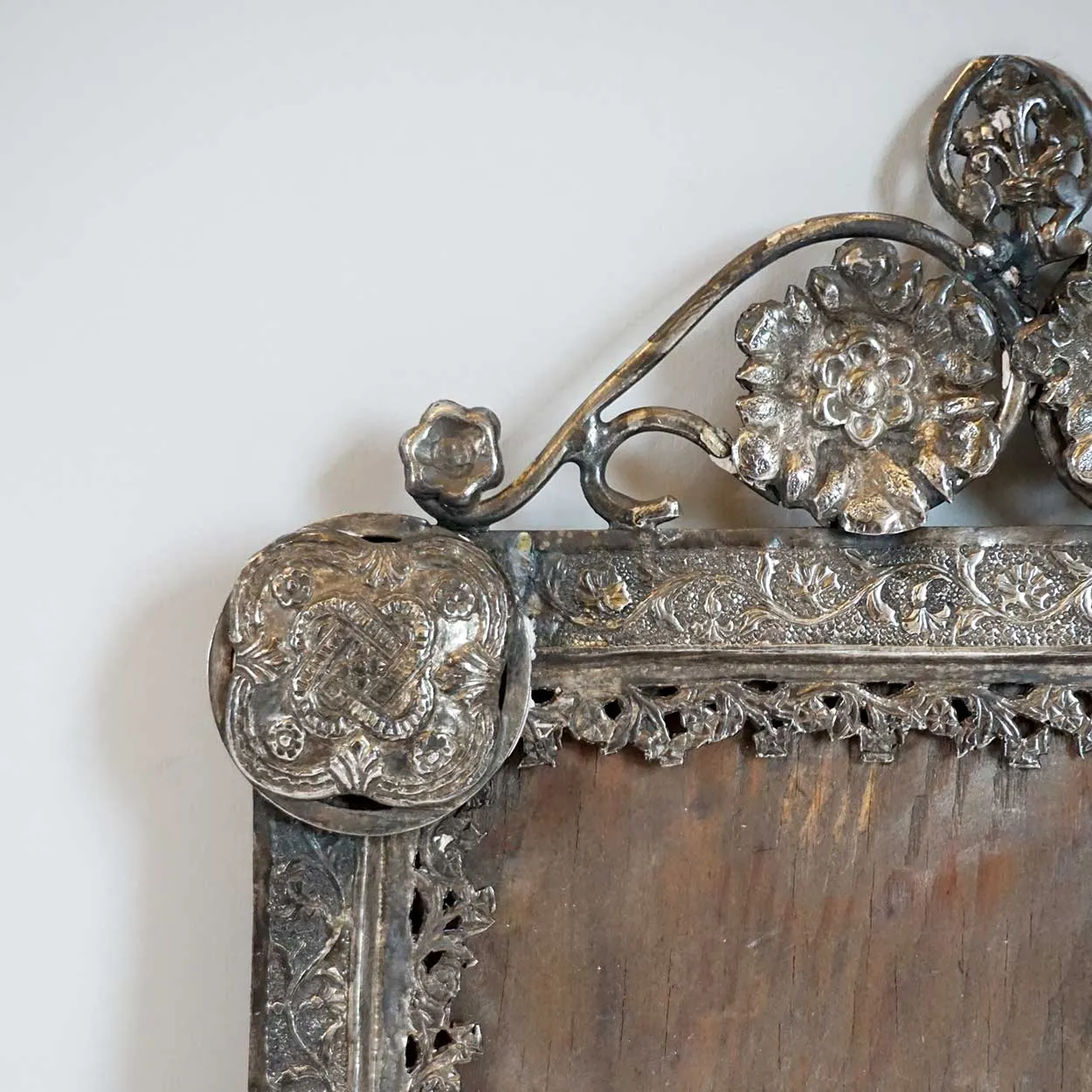 Small Indo-Portuguese Silver Mounted Teak Frame