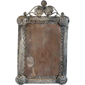 Small Indo-Portuguese Silver Mounted Teak Frame