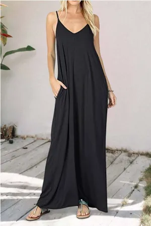 Solid color Pocket Sling Vest Dress