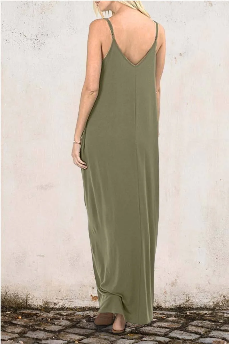 Solid color Pocket Sling Vest Dress