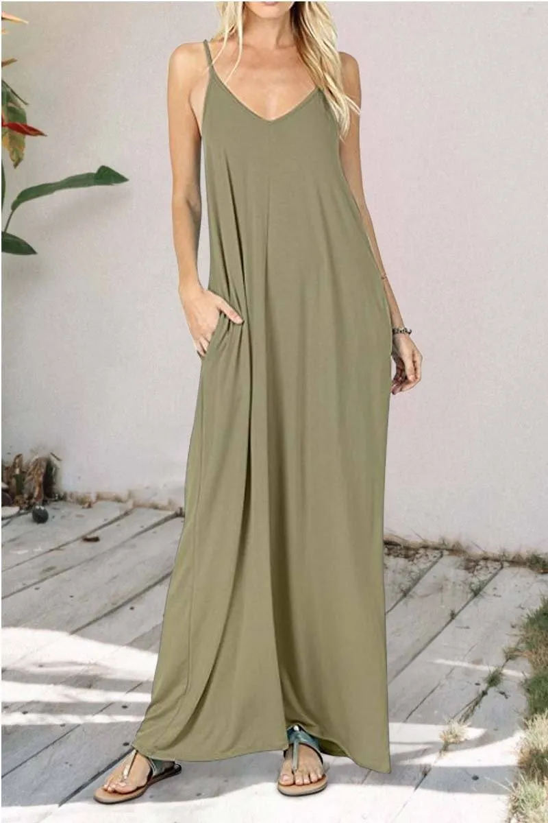 Solid color Pocket Sling Vest Dress