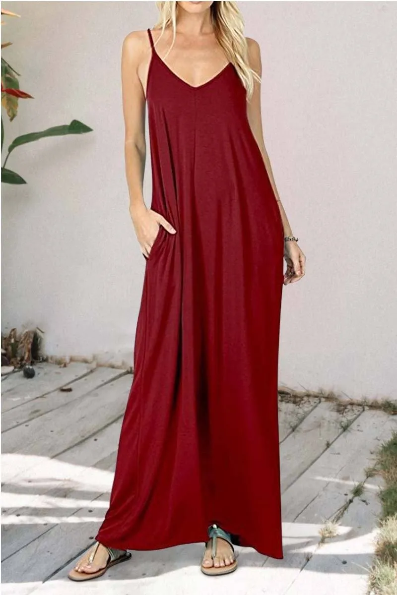 Solid color Pocket Sling Vest Dress