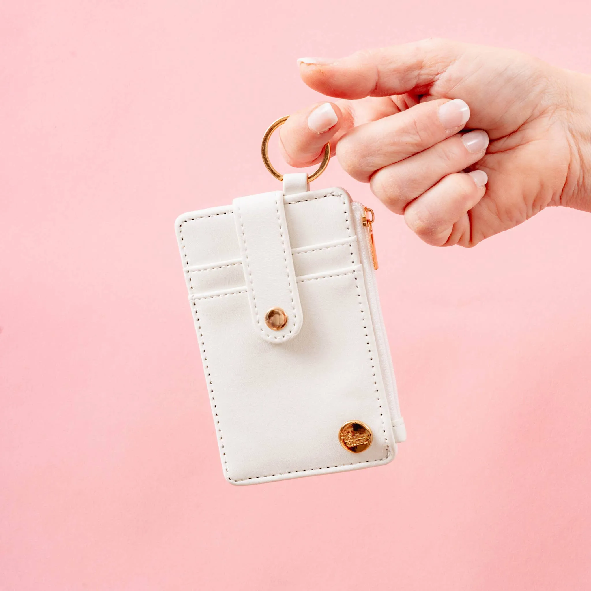Solid Colored Keychain Card Wallet - White
