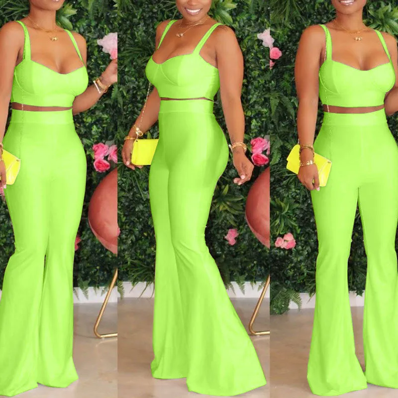 Solid Spaghetti Strap Top & Pants Set