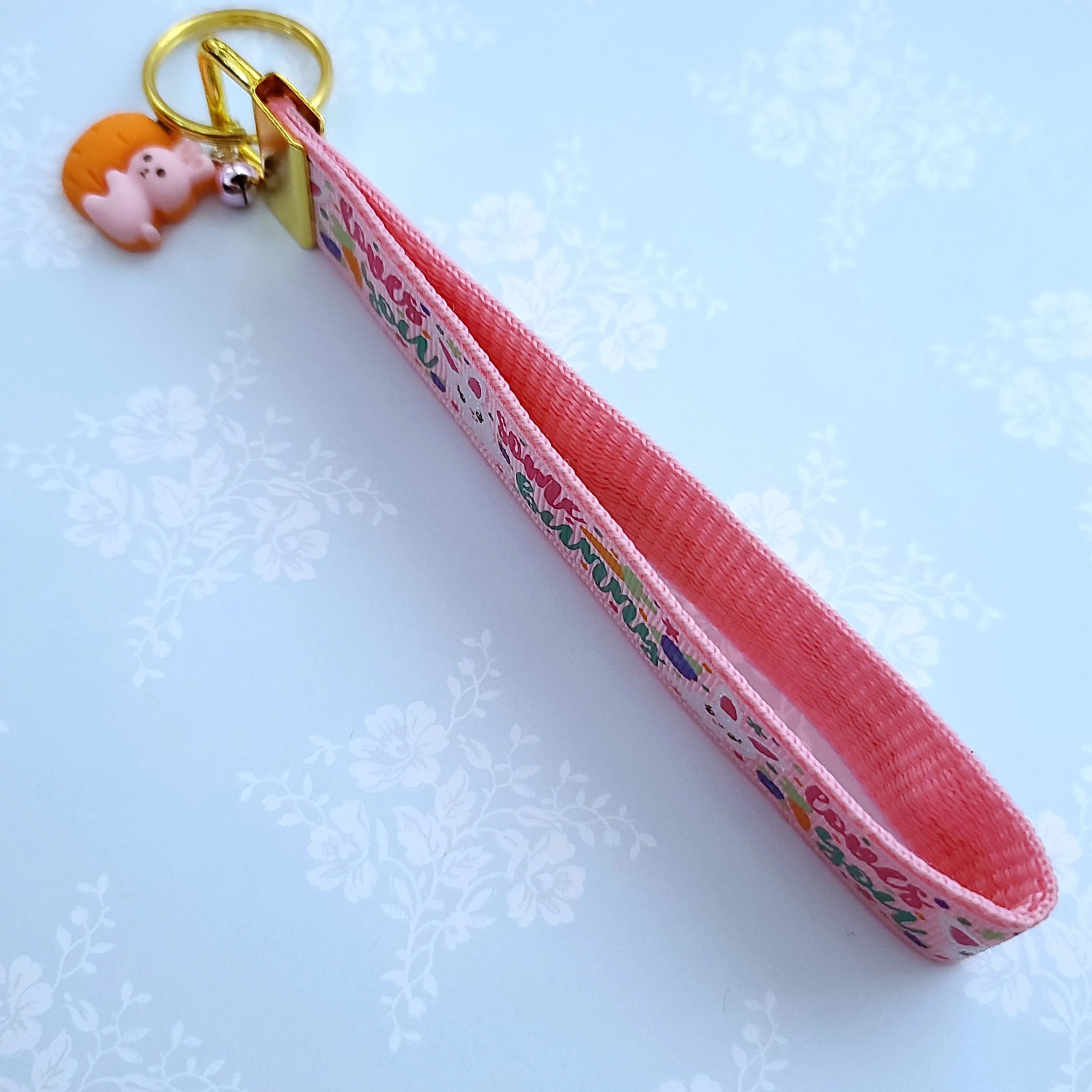 Some Bunny Loves You with Glitter Flowers & Carrots on Gold Key Chain Fob includes Enameled Bunny Charm