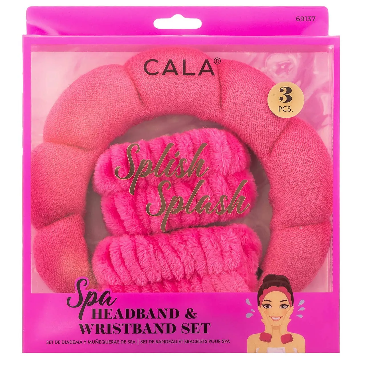 Spa Headband and Wristlet Set Hot Pink